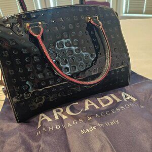 Arcadia Italian Black Patent Leather Satchel - Authentic